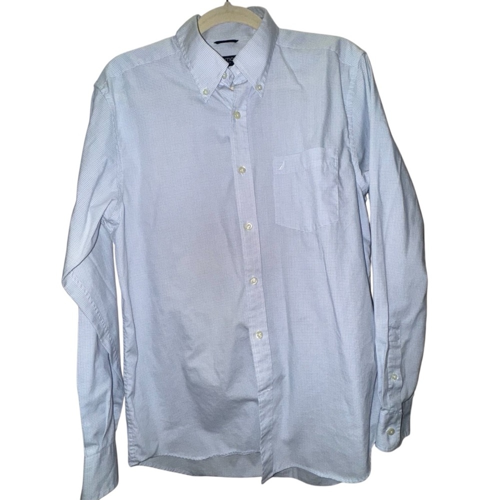 Nautica Men's Light Blue Casual Button-Down Shirt Medium